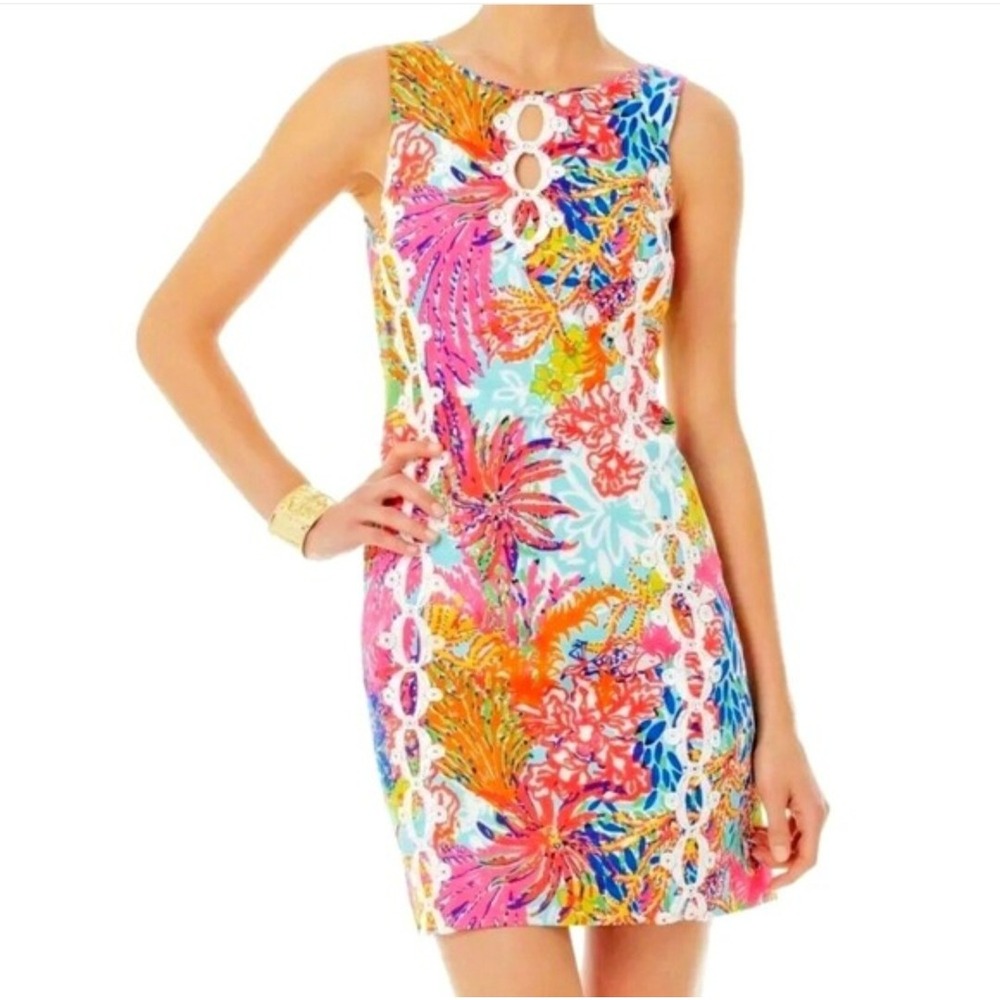 Lilly Pulitzer Ember Shift Dress Fishing for Compliments Lace Trim Women's sz 6